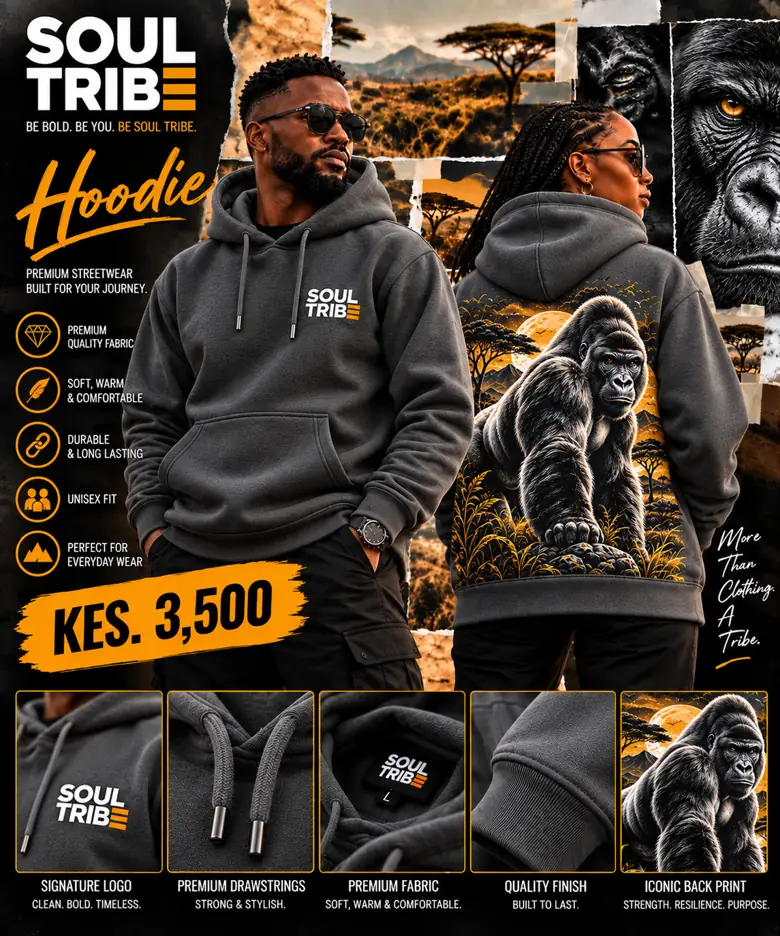 SoulTribe Hoodie in charcoal, product sheet