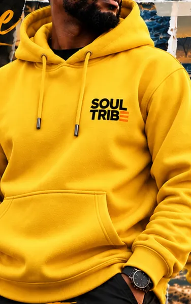 SoulTribe Hoodie in yellow, front view