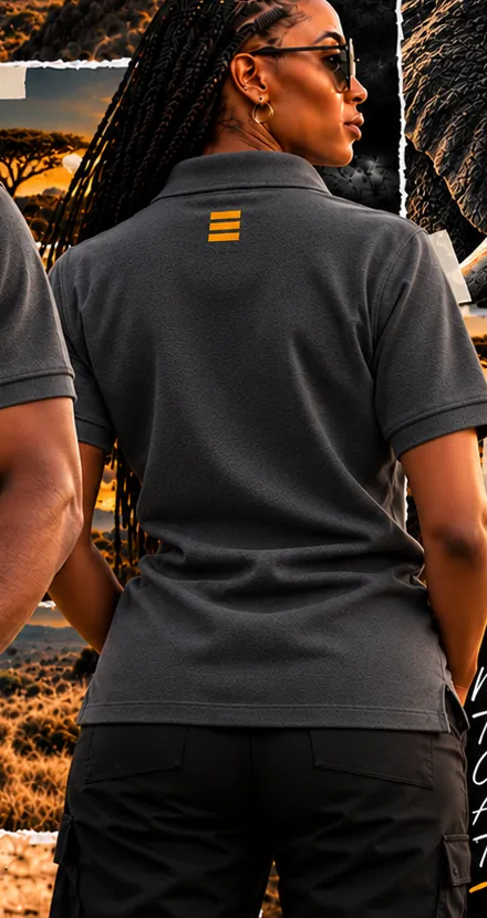 SoulTribe Polo in charcoal, back view