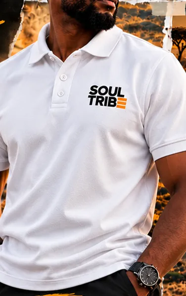 SoulTribe Polo in white, front view