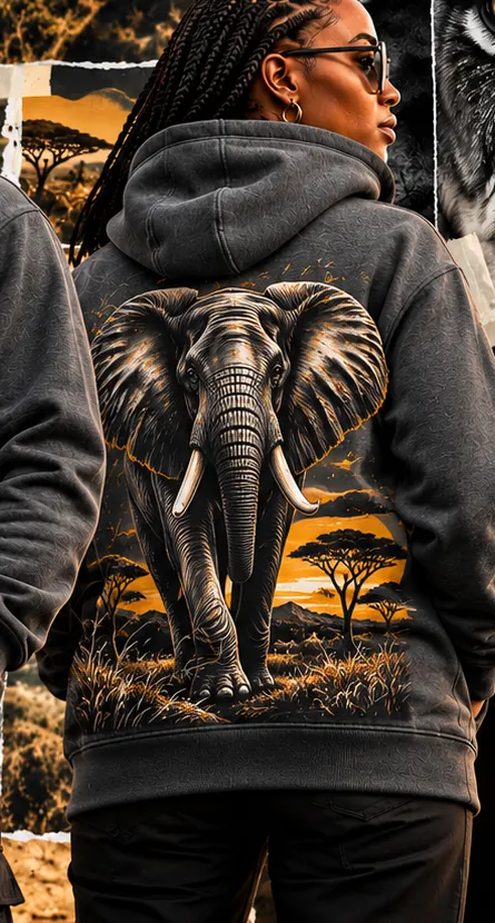 SoulTribe zipped hoodie with an elephant back print