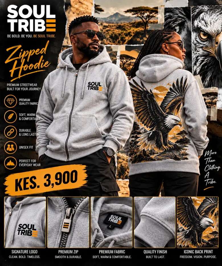 SoulTribe Zipped Hoodie in grey, product sheet